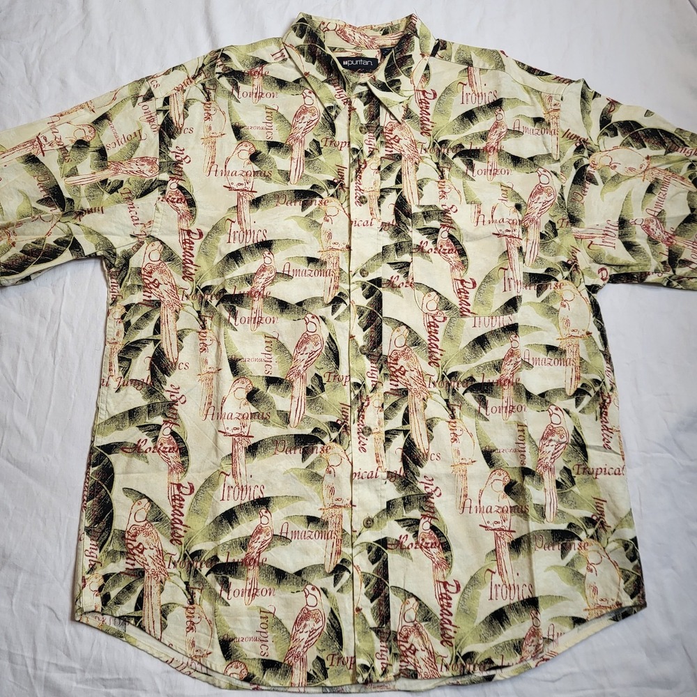 Puritan Men's Hawaiian Short Sleeve Shirt Button-Up "Large" 100% Cotton